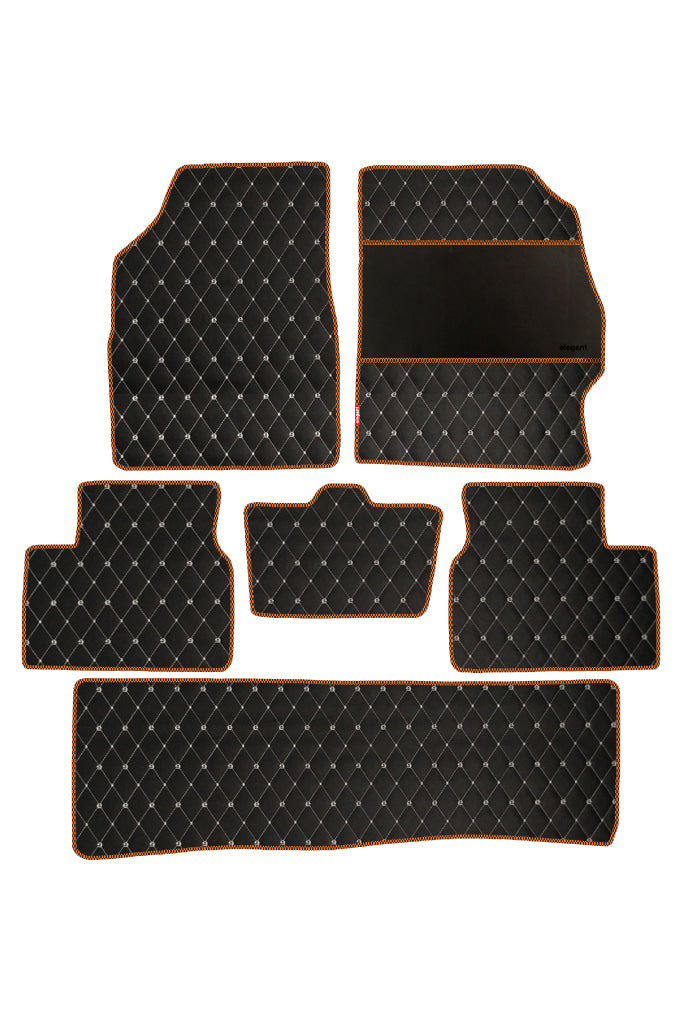 Elegant Luxury Leatherette Car Floor Mat Black and Orange Compatible With Mahindra Marazzo
