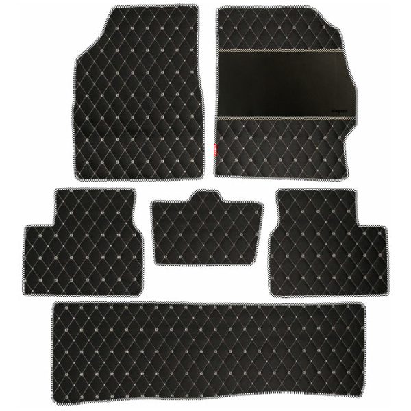 Elegant Luxury Leatherette Car Floor Mat Black and White Compatible With Mahindra Marazzo