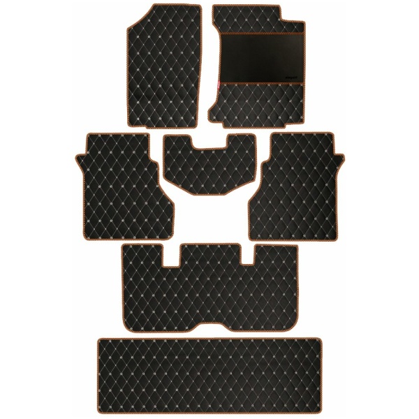 Elegant Luxury Leatherette Car Floor Mat Black and Orange Compatible With Toyota Innova