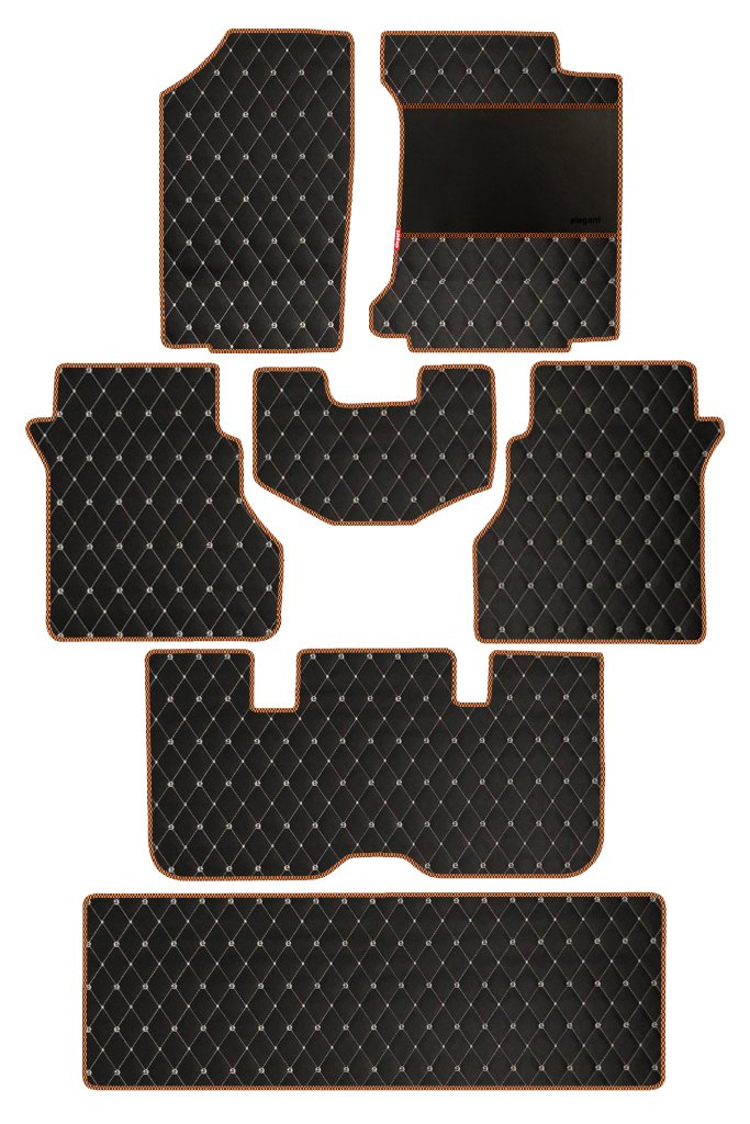 Elegant Luxury Leatherette Car Floor Mat Black and Orange Compatible With Chevrolet Captiva 2013 Onwards