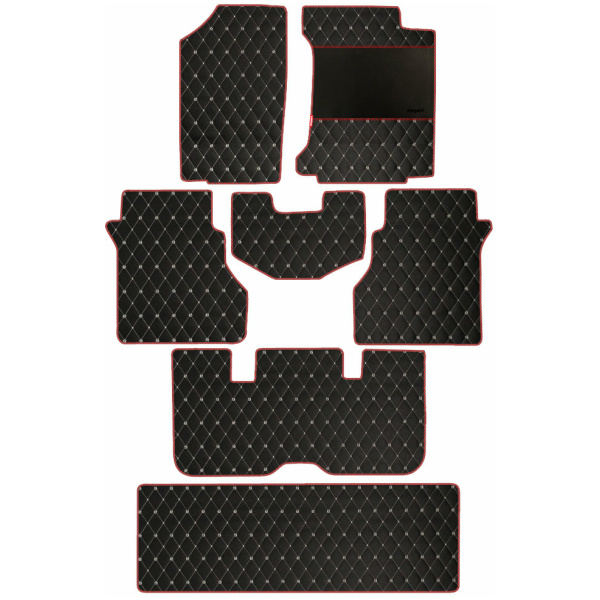 Elegant Luxury Leatherette Car Floor Mat Black and Red Compatible With MG Hector Plus