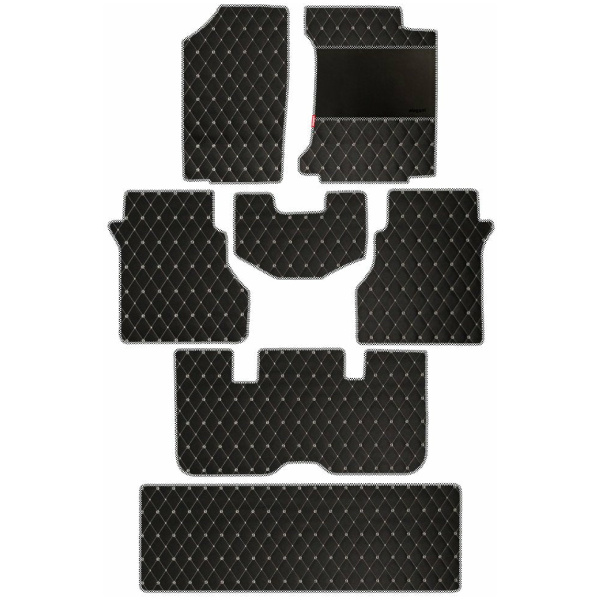 Elegant Luxury Leatherette Car Floor Mat Black and White Compatible With Hyundai Alcazar