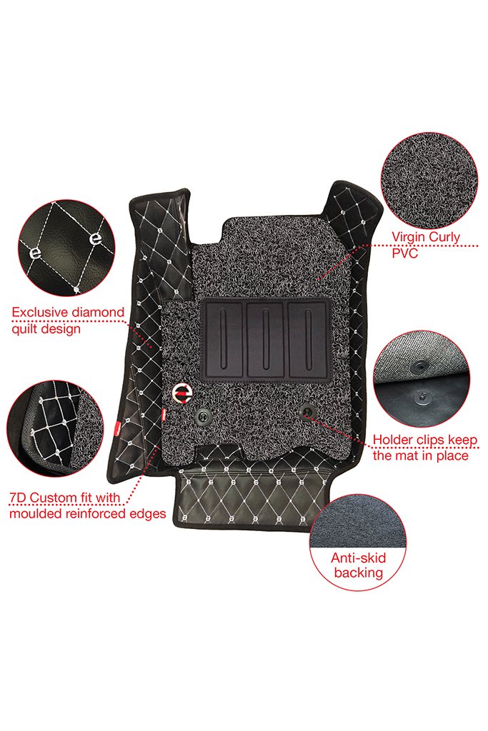 Elegant 7D Car Floor Mat Black and White Compatible With Tata Punch