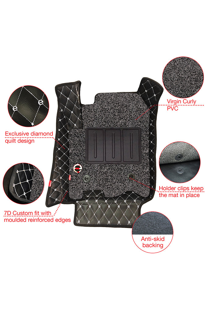 Elegant 7D Car Floor Mat Black and White Compatible With Mahindra Scorpio 2016-2021
