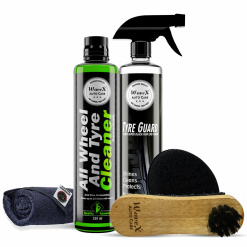 Wavex Tyre Polish and Cleaner Includes Tyre Polish 350ml, Tyre and Wheel Cleaner 350ml, Cleaning Brush, Microfiber Cloth and Foam Applicator