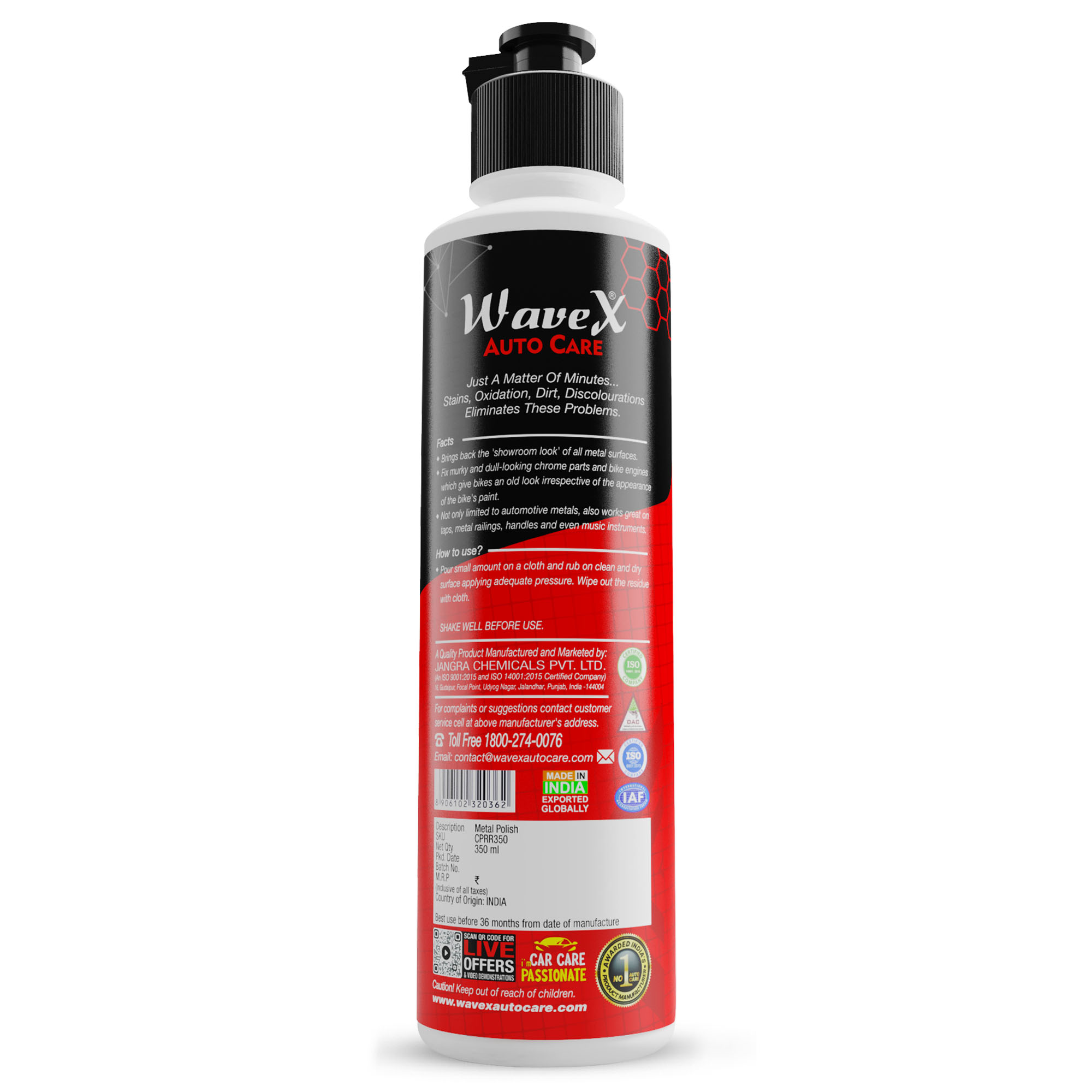 Wavex Chrome and Metal Polish 350gm For Chrome, Copper, Brass, Bronze, Gold, Nickel and Stainless Steel