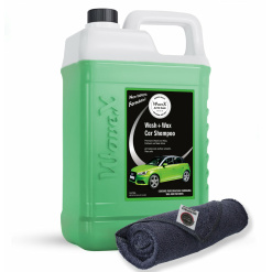 Wavex Wash and Wax Car Shampoo 5 LTR Incudes Microfiber Cloth 40x40cm 350GSM Also Works as Foam Wash