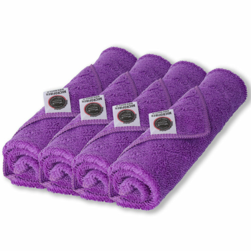 Wavex Microfiber Cleaning Cloths for Car and Kitchen - 350 GSM - 40X40CM - All Purpose Softer Highly Absorbent, Lint Free - Streak Free Wash Cloth for House, Kitchen, Car, Window (Pack of 4 Violet)