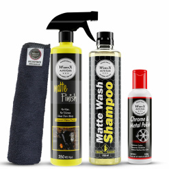 Wavex Matte Finish Maintainer 350 ml Combo - Wash, Clean, Protect and Maintain Matte Bikes & Cars - Consists of Wavex Matte Wash Shampoo, Maintainer, Microfiber Cloth & Chrome & Metal Polish 100gm