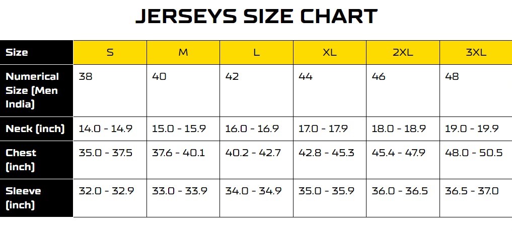 Jersey Chart Size