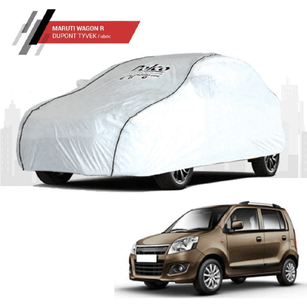Polco Maruti Suzuki Wagon R Car Body Cover with Antenna Cover, Mirror Pockets and 100% Water Repellent (Dupont Tyvek)