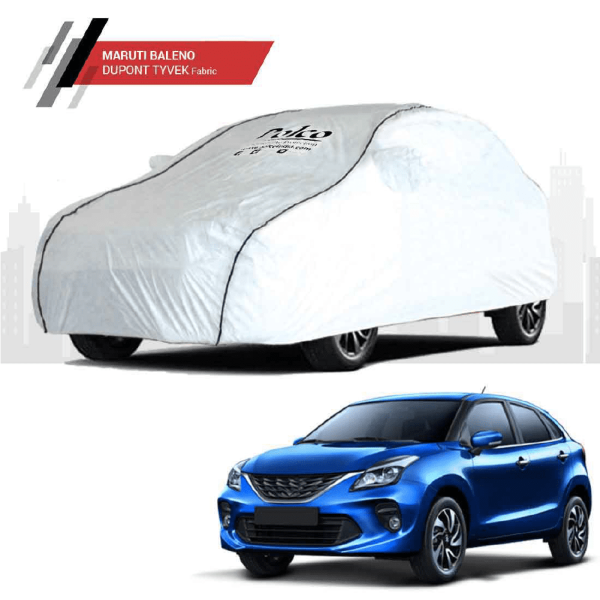 Polco Maruti Suzuki Baleno Car Body Cover with Antenna Cover, Mirror Pockets and 100% Water Repellent (Dupont Tyvek)
