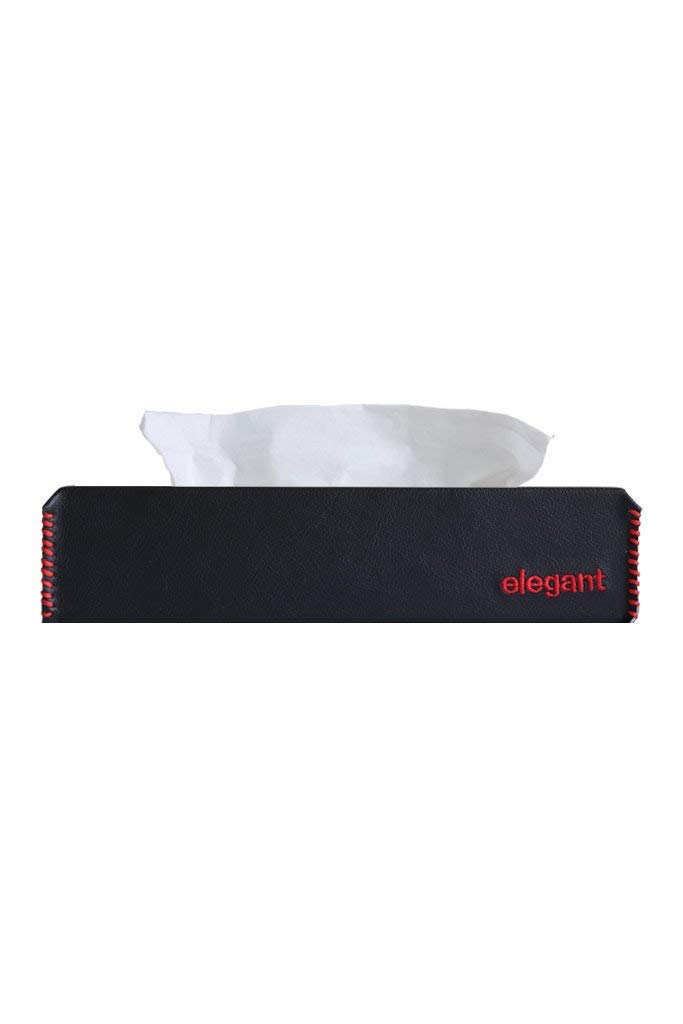 Elegant Nappa Leather Tissue Box Black and RedDashboard Accessories