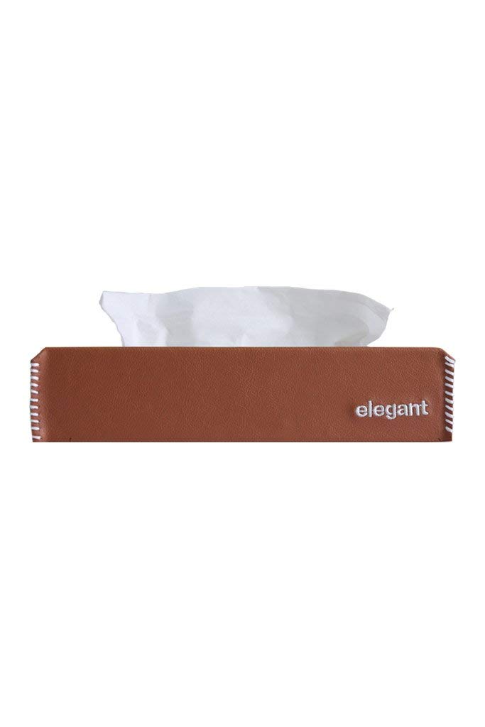 Elegant Nappa Leather Tissue Box Tan and White