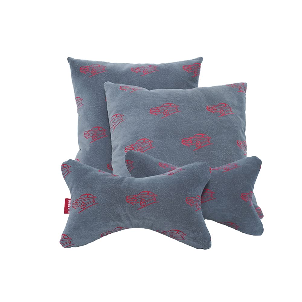 Elegant Car Comfy Pillow And Neck Rest Grey Set of 4 Design CU11
