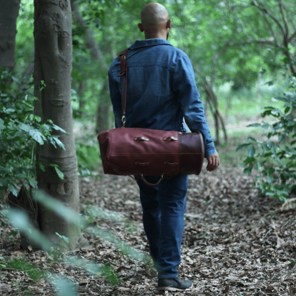 Leather Cherry Red Military Duffel Bag