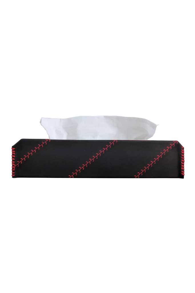 Elegant Nappa Leather Cross 1 Tissue Box Black and Red