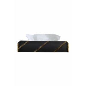 Elegant Nappa Leather Cross 1 Tissue Box Black and Yellow