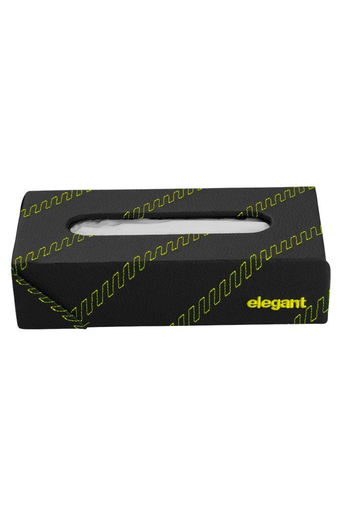 Elegant Nappa Leather Cross 2 Tissue Box Black and YellowDashboard Accessories