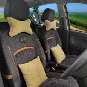 Elegant Car Comfy Pillow And Neck Rest Beige Liner Set of 4 Design CU06