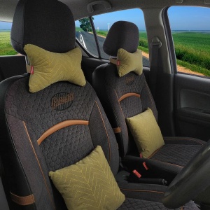 Elegant Car Comfy Pillow And Neck Rest Beige Line Set of 4 Design CU09