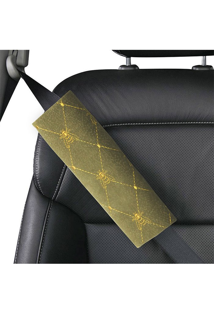 Fabric Car Seat Belt Shoulder Pads Beige Bee Set of 2