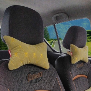 Elegant Comfy Car Neck Rest Pillow Beige Bee Design Set of 2 CU07