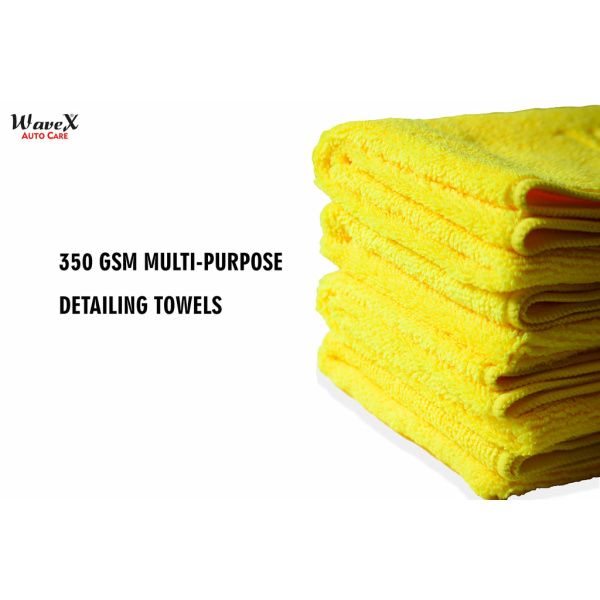 Wavex Microfiber Cleaning Cloths for Car and Kitchen – 350 GSM – 40X40CM – (Pack of 4 Yellow)