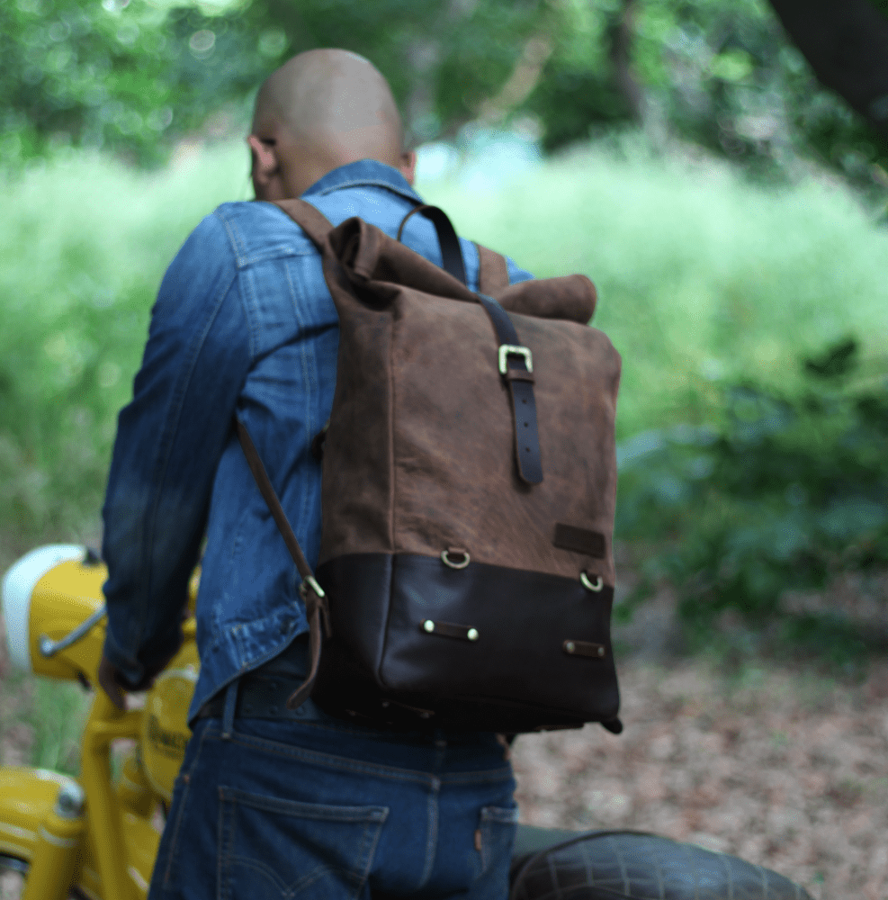 Classic Roll Top Tobacco Brown Backpack Pannier