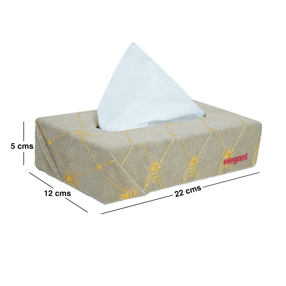 Elegant Fabric Tissue Box Beige Bee Design CU07