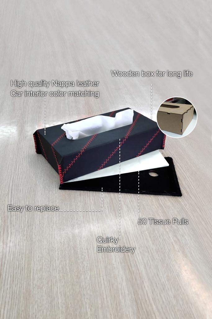 Elegant Nappa Leather Cross 1 Tissue Box Black and Red
