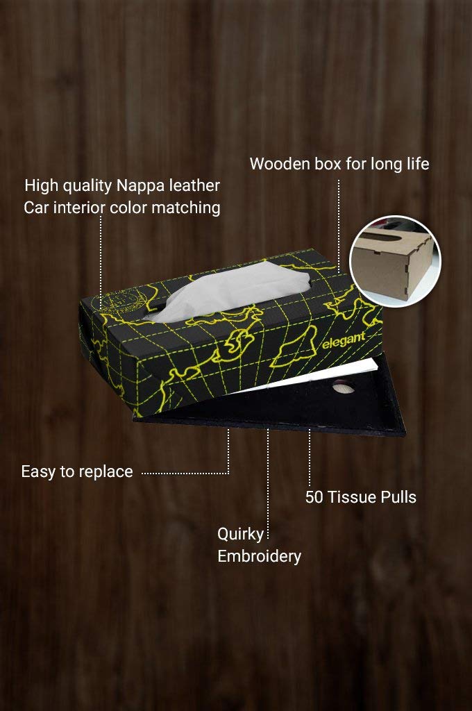 Nappa Leather Globe Tissue Box Black and Yellow