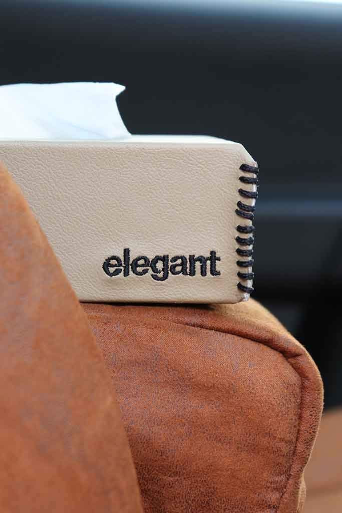 Elegant Nappa Leather Tissue Box Beige and BlackDashboard Accessories