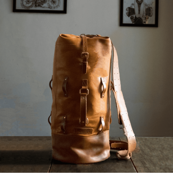 Vintage Tan Leather Military Duffel Bag