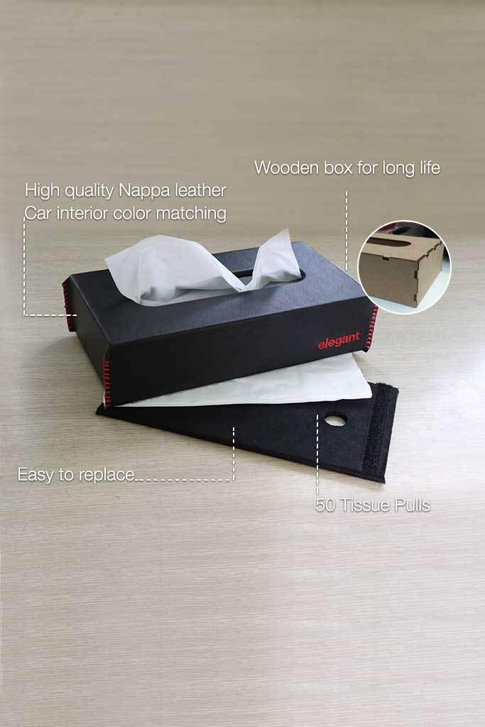 Elegant Nappa Leather Tissue Box Black and RedDashboard Accessories
