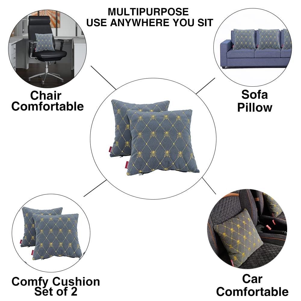Elegant Comfy Cushion Pillow Grey Bee Design Set of 2 CU07