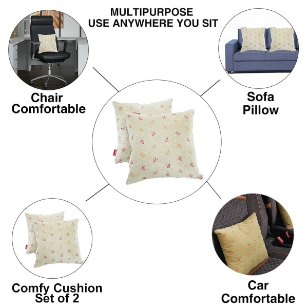 Elegant Comfy Cushion Pillow Beige Fly Design Set of 2 CU08