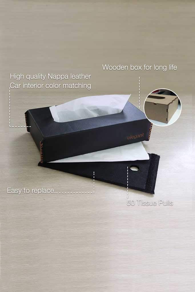 Elegant Nappa Leather Tissue Box Black and Tan