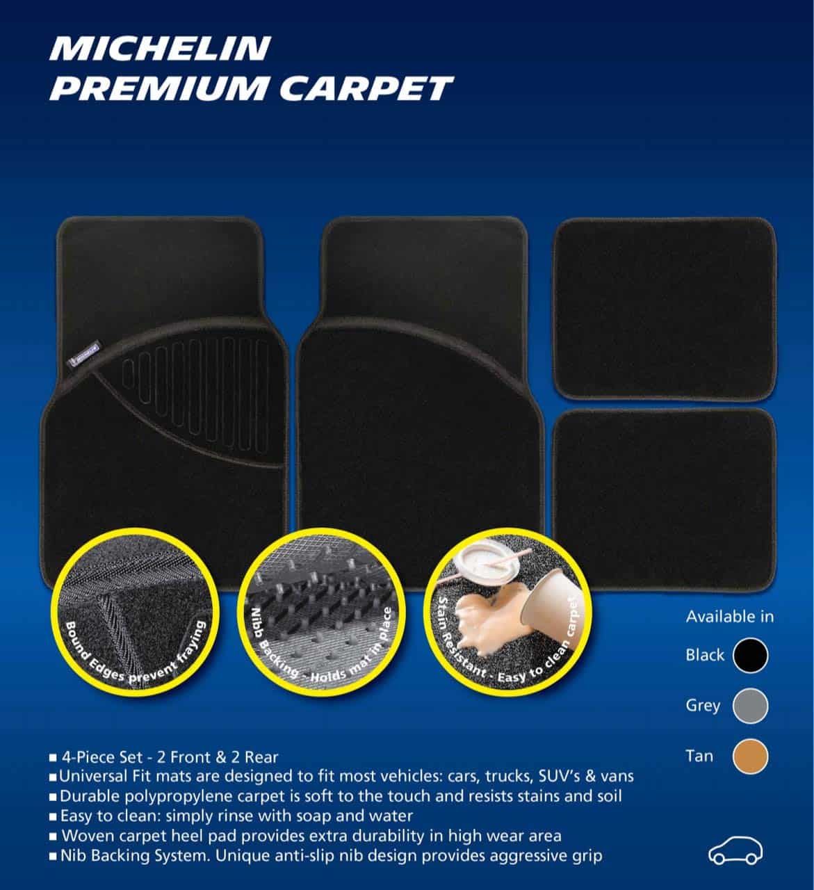 Michelin Premium Carpet Car Mat Black (4 Pcs)