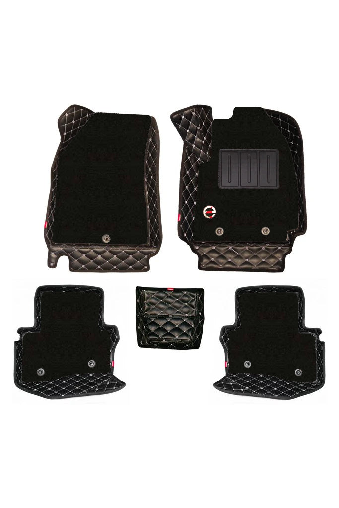 Elegant Royal 7D Car Floor Mat Black and White Compatible With Nissan Micra