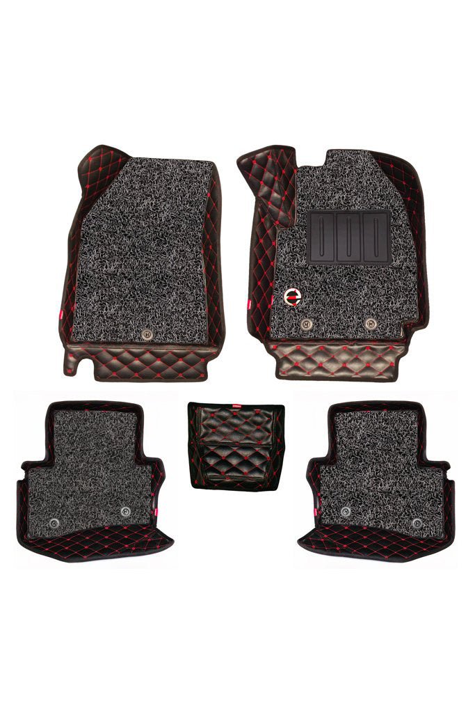 Elegant 7D Car Floor Mat Black and Red Compatible With Kia Carens 7 Seater