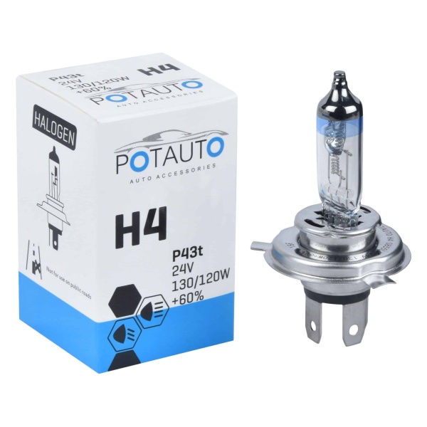 Potauto H4 Headlight Bulb P43t 24V 130/120W +60%
