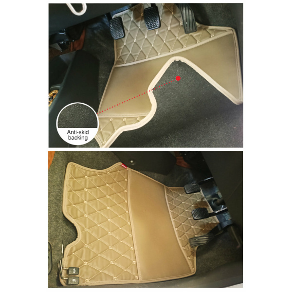Elegant Luxury Leatherette Car Floor Mat Beige Compatible With Honda Mobilio