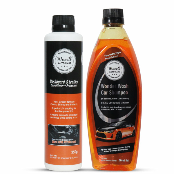 Wavex Wonder Wash Car Shampoo 500ml +Wavex Dashboard and Leather Conditioner Protectant 350ml