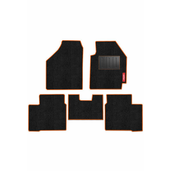 Elegant Cord Carpet Car Floor Mat Black and Orange Compatible With Skoda Kushaq