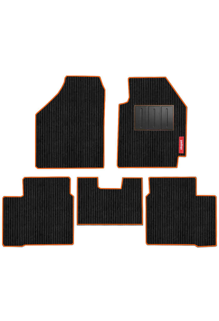 Elegant Cord Carpet Car Floor Mat Black and Orange Compatible With Ford Figo