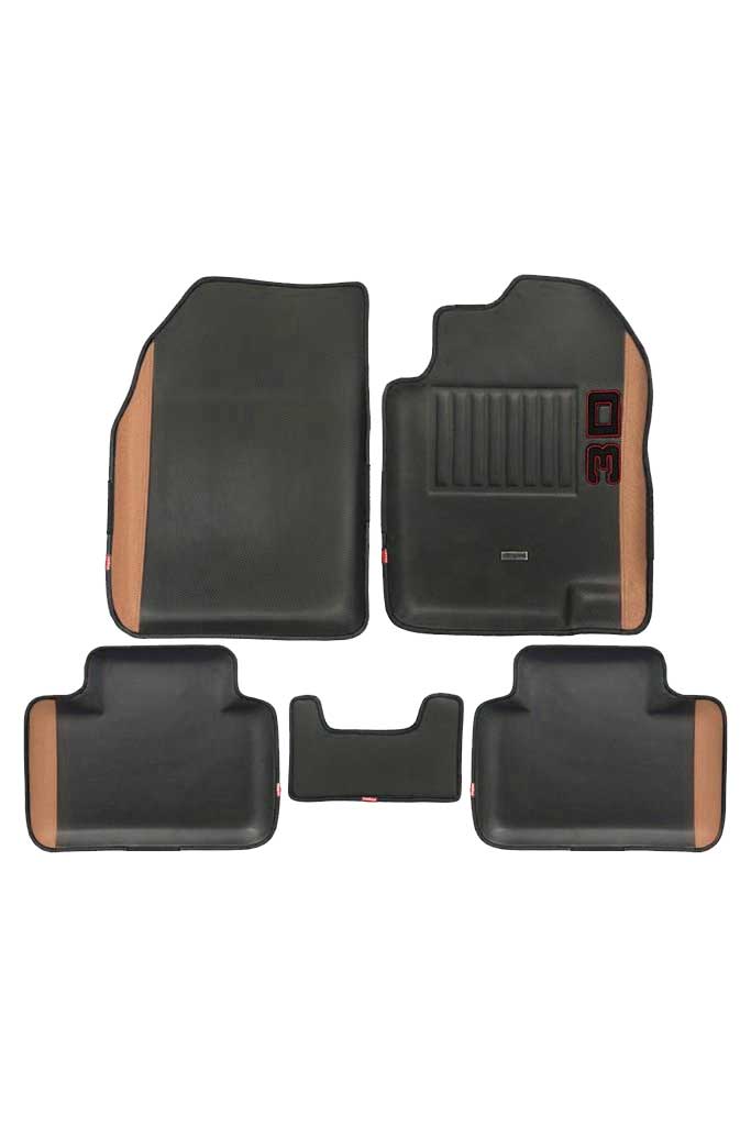 Elegant Diamond 3D Car Floor Mat Black and Beige Compatible With Ford Ecosprt