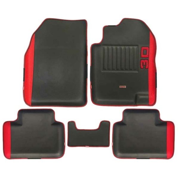 Elegant Diamond 3D Car Floor Mat Black and Red Compatible With Maruti Dzire