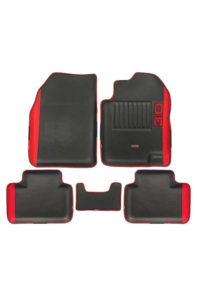 Elegant Diamond 3D Car Floor Mat Black and Red Compatible With Maruti Dzire