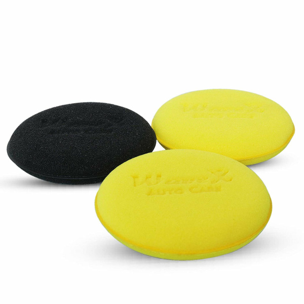 Wavex Ultrafine Foam Sponge Applicator for Car Wax, Dashboard Dressing, Tyre Dressing and Many More (Pack of 2 Yellow 1 Black)